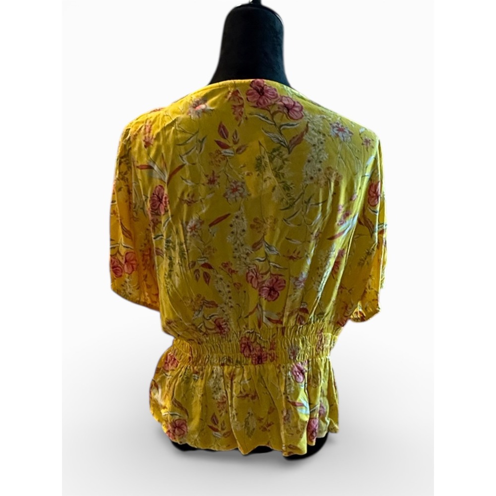 Sofia Jeans by Sofia Vergara Yellow Floral‎ Smocked Peplum Top Women's XL - Picture 3 of 4